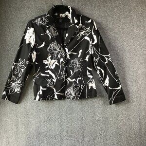 Larry Levine Black White Floral Blazer Suit Jacket Sz 8